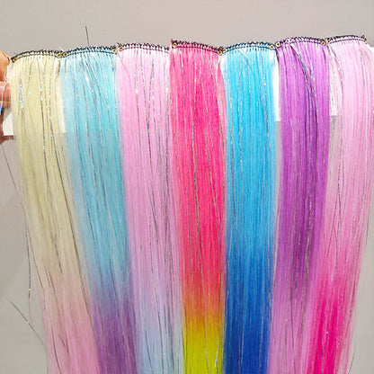 PINK &amp; YELLOW 40CM TINSEL CLIP IN HAIR EXTENSIONS HAIR HIGHLIGHTS