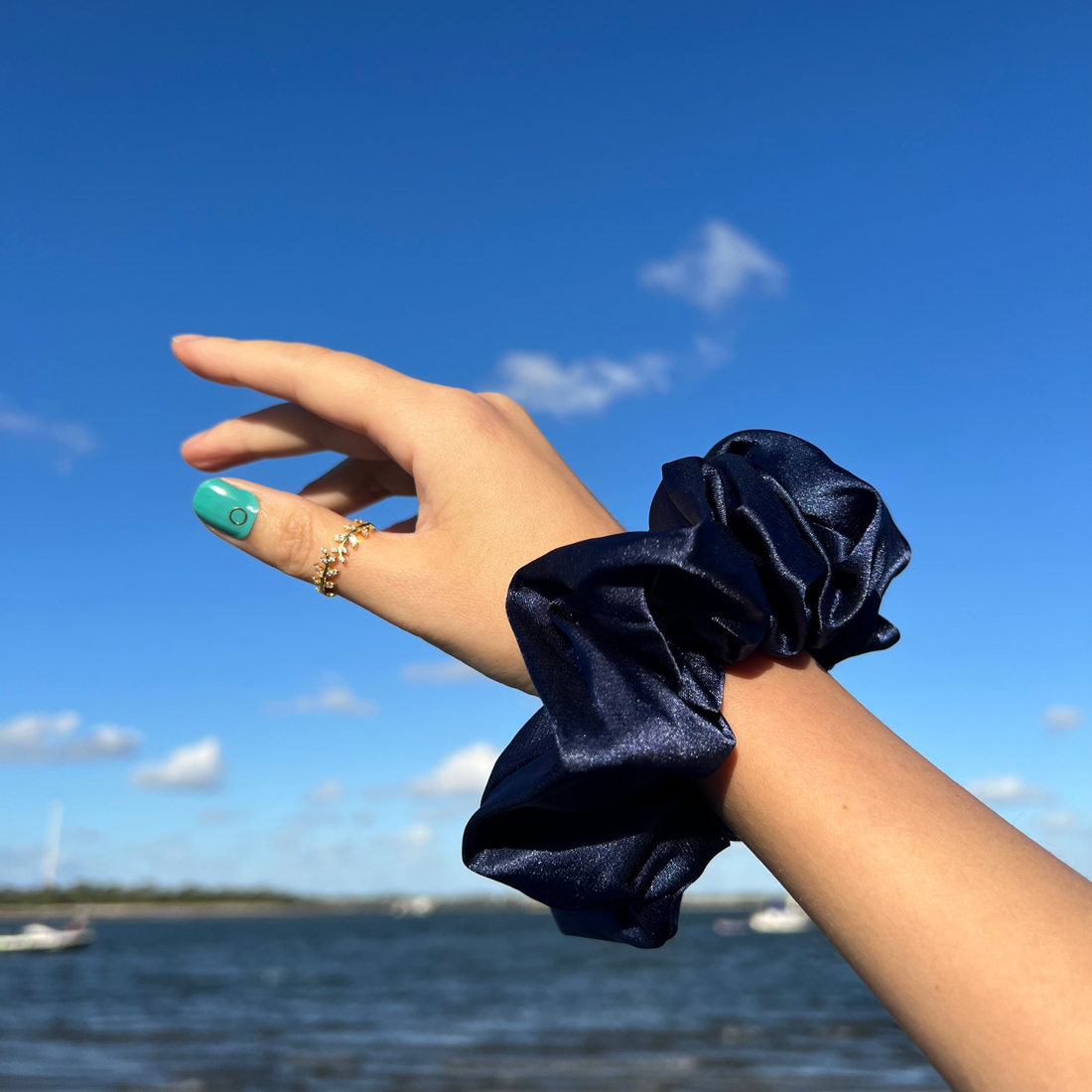 15CM NAVY OVERSIZE LARGE SCRUNCHIES SILK SATIN ELASTIC HAIR BANDS ROPE TIE PONYTAIL