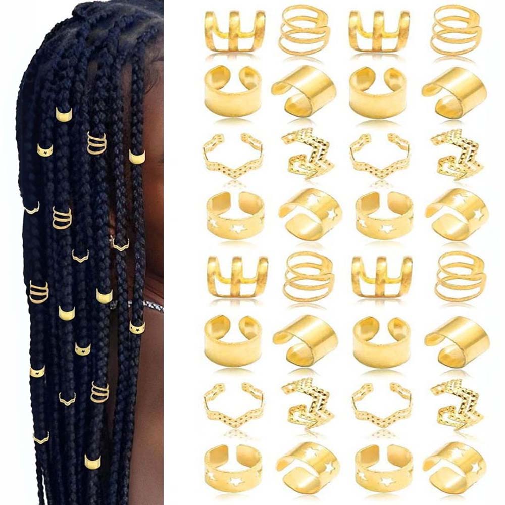 32PCS GOLD DREAD HAIR CUFFS BRAID CUFFS