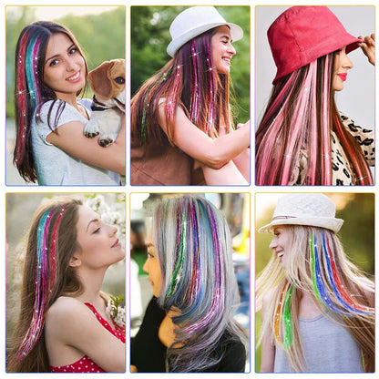 LAKE BLUE SYNTHETIC HAIR TINSEL SPARKLE HOLOGRAPHIC HAIR HIGHLIGHT