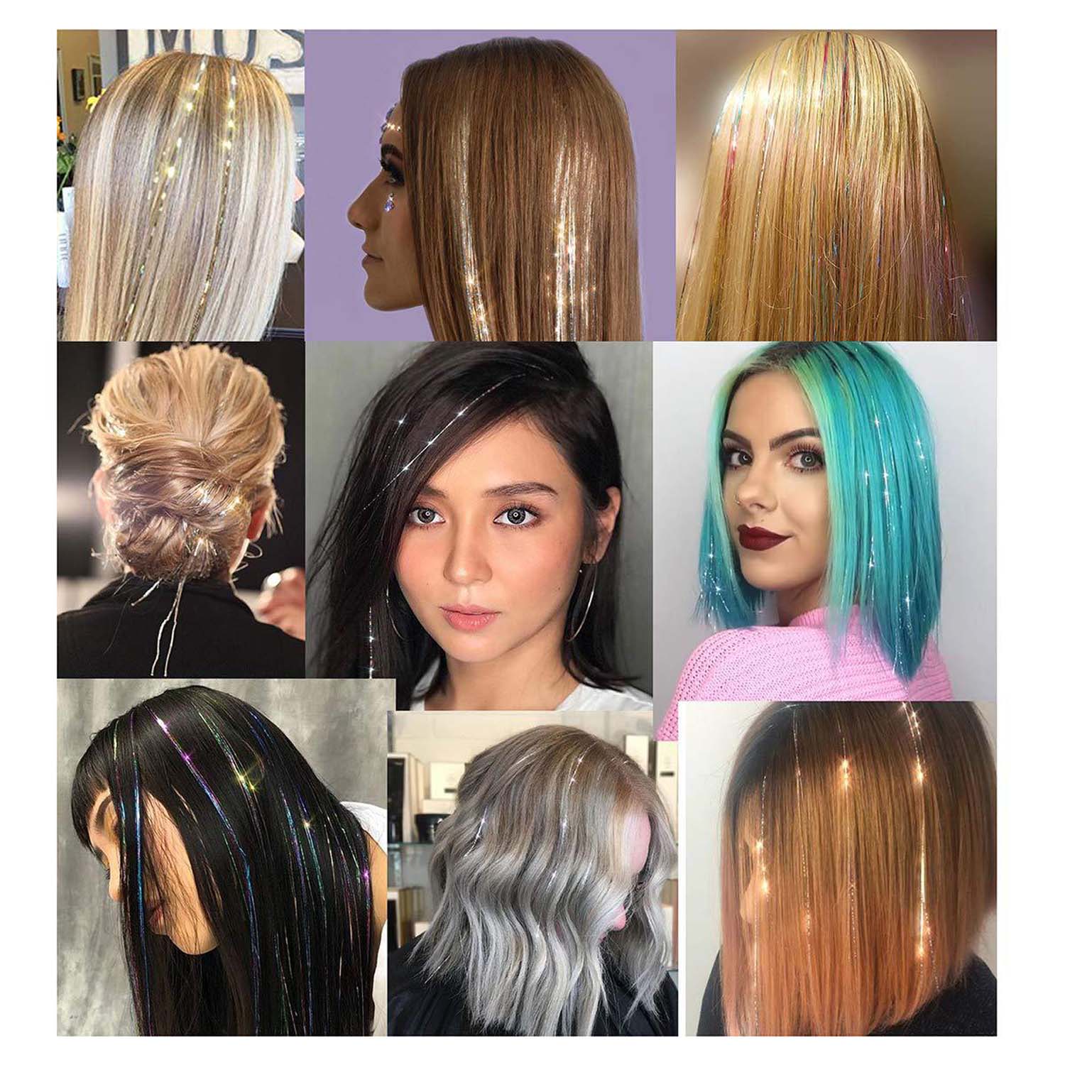 LAKE BLUE SYNTHETIC HAIR TINSEL SPARKLE HOLOGRAPHIC HAIR HIGHLIGHT