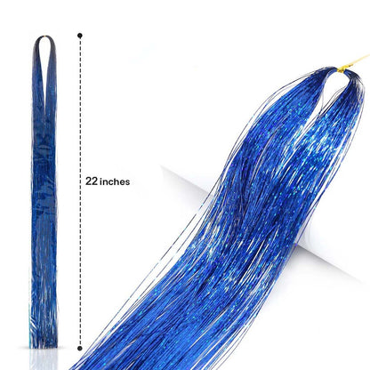 LAKE BLUE SYNTHETIC HAIR TINSEL SPARKLE HOLOGRAPHIC HAIR HIGHLIGHT